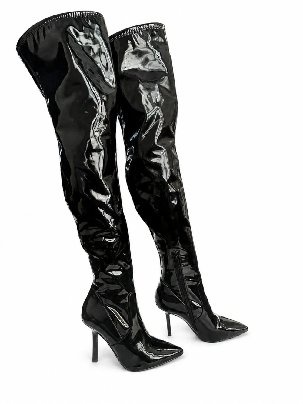 Sexy Black Patent Leather Thigh High Boots